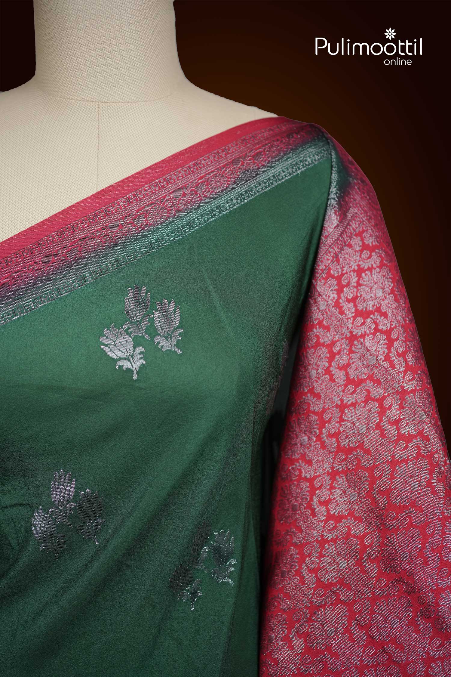 Bottle Green Colour Banarasi Saree.