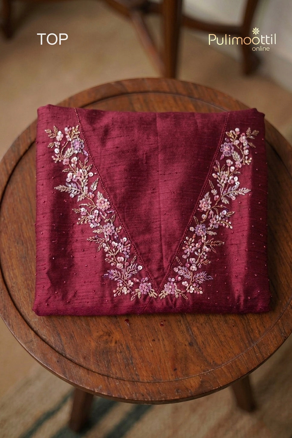 Maroon Chanderi Unstitched Salwar Set