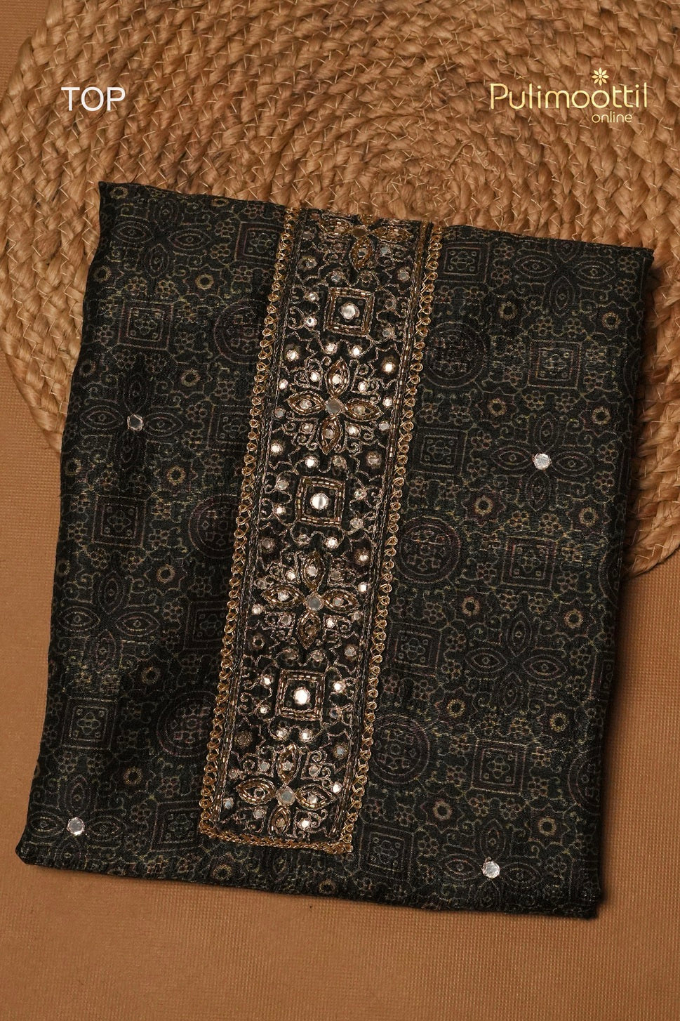 Dark Green Semi Tussar Unstitched Salwar Set