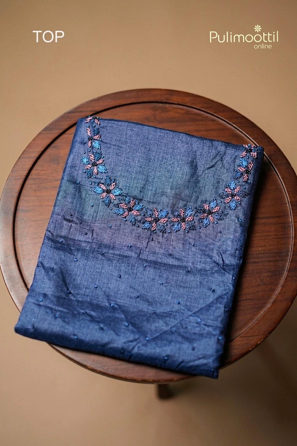 Dark Blue Tussar Unstitched Salwar Set