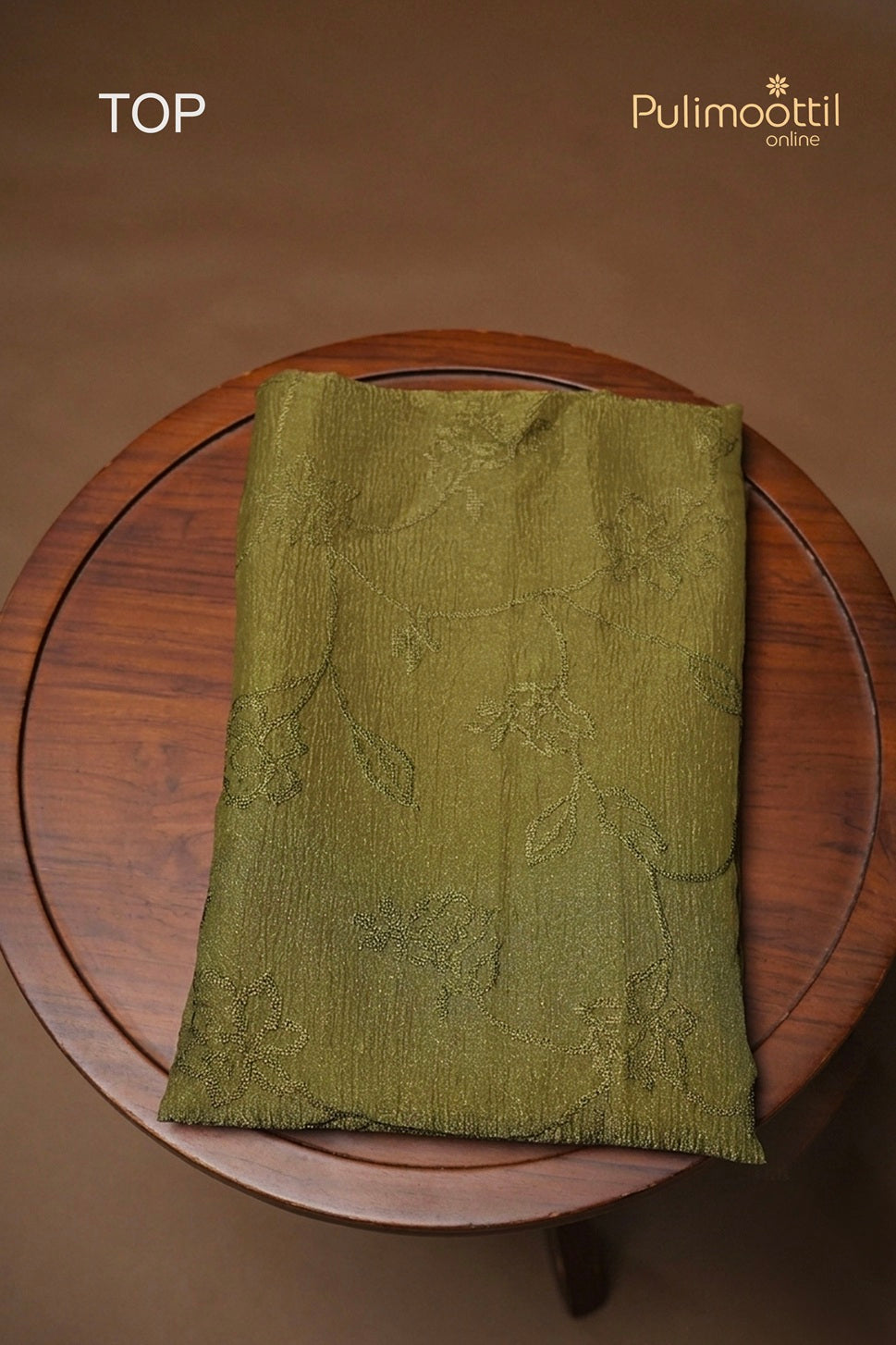 Olive Green Crushed Organza Unstitched Salwar Set