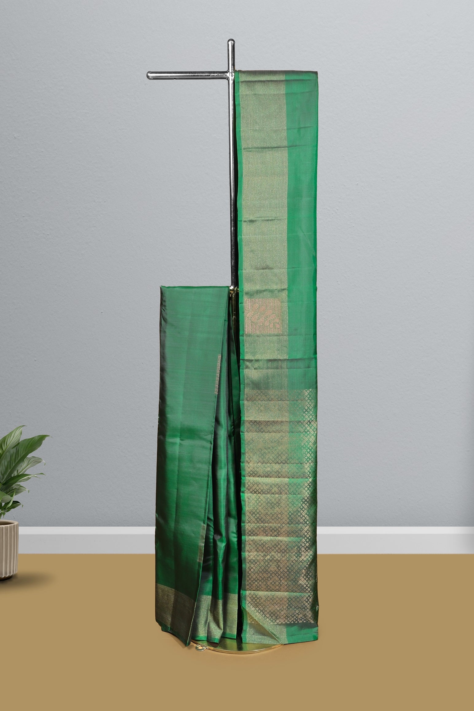 Green color pure Kanchipuram silk saree.