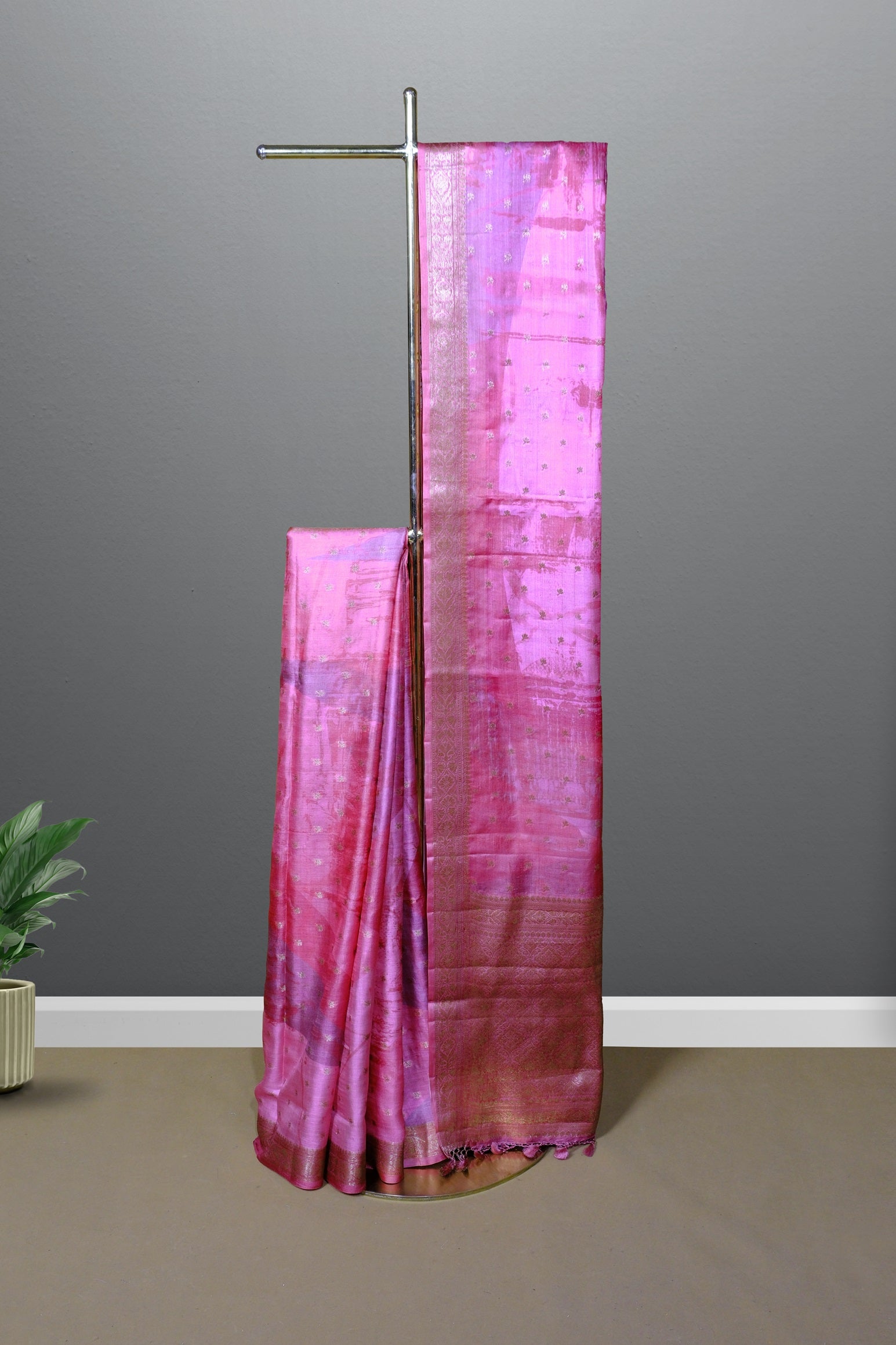 Onion pink color tusser silk saree.