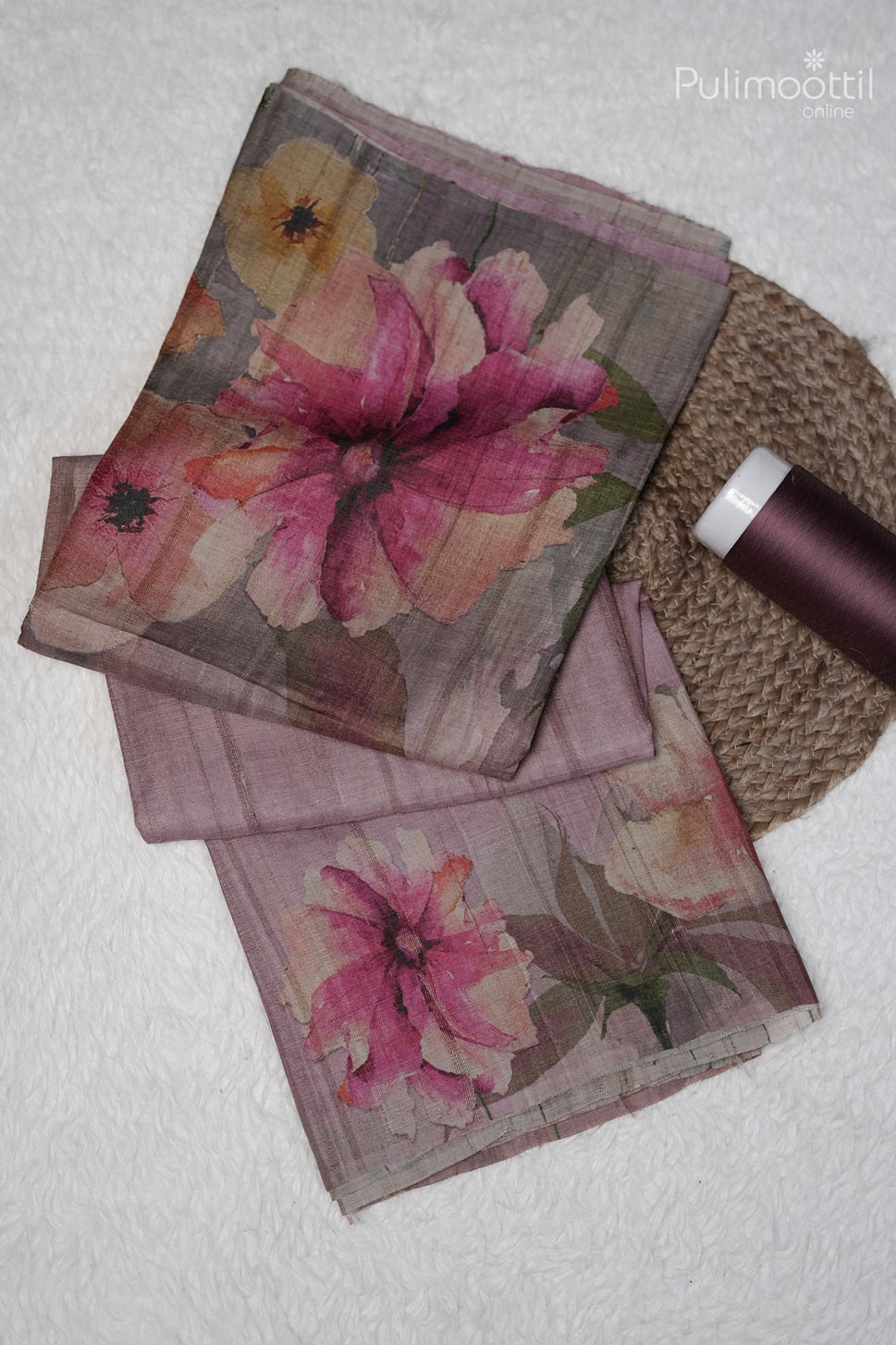 Pastel Onion Colour Printed Tussar Silk Saree