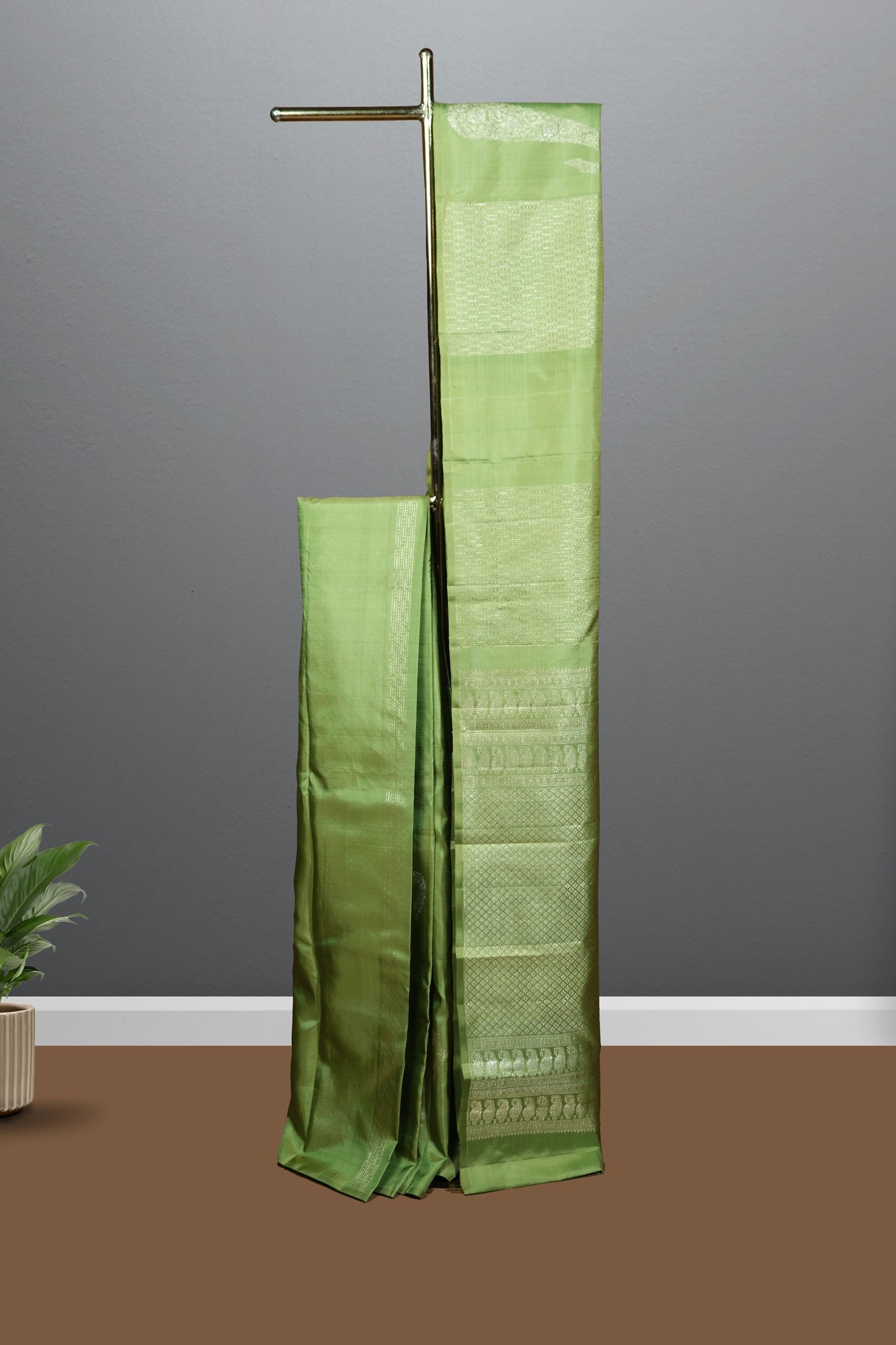Pista green color Kanchipuram saree.