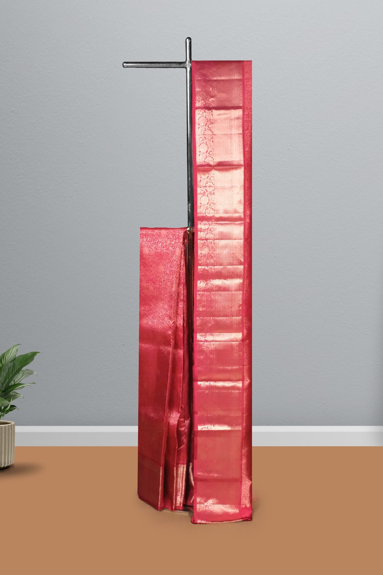 Maroon color Pure Kanchipuram wedding saree.