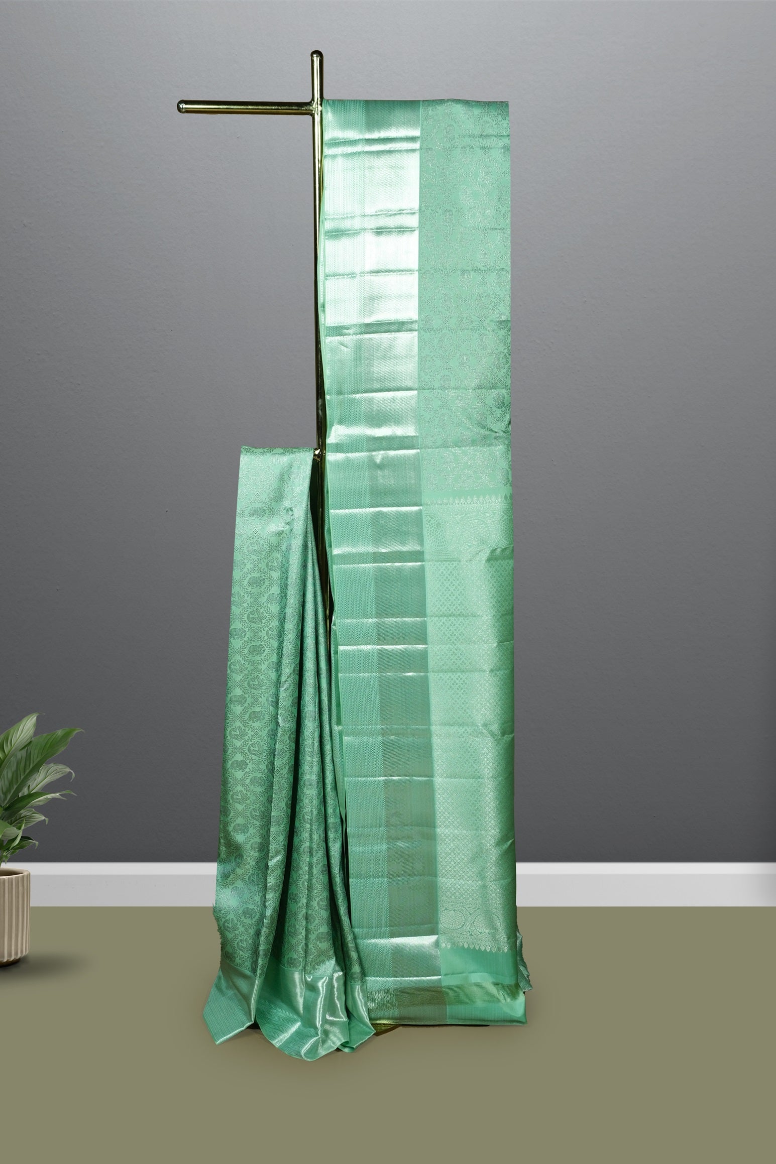 Pastel powder blue color Kanchipuram wedding saree.