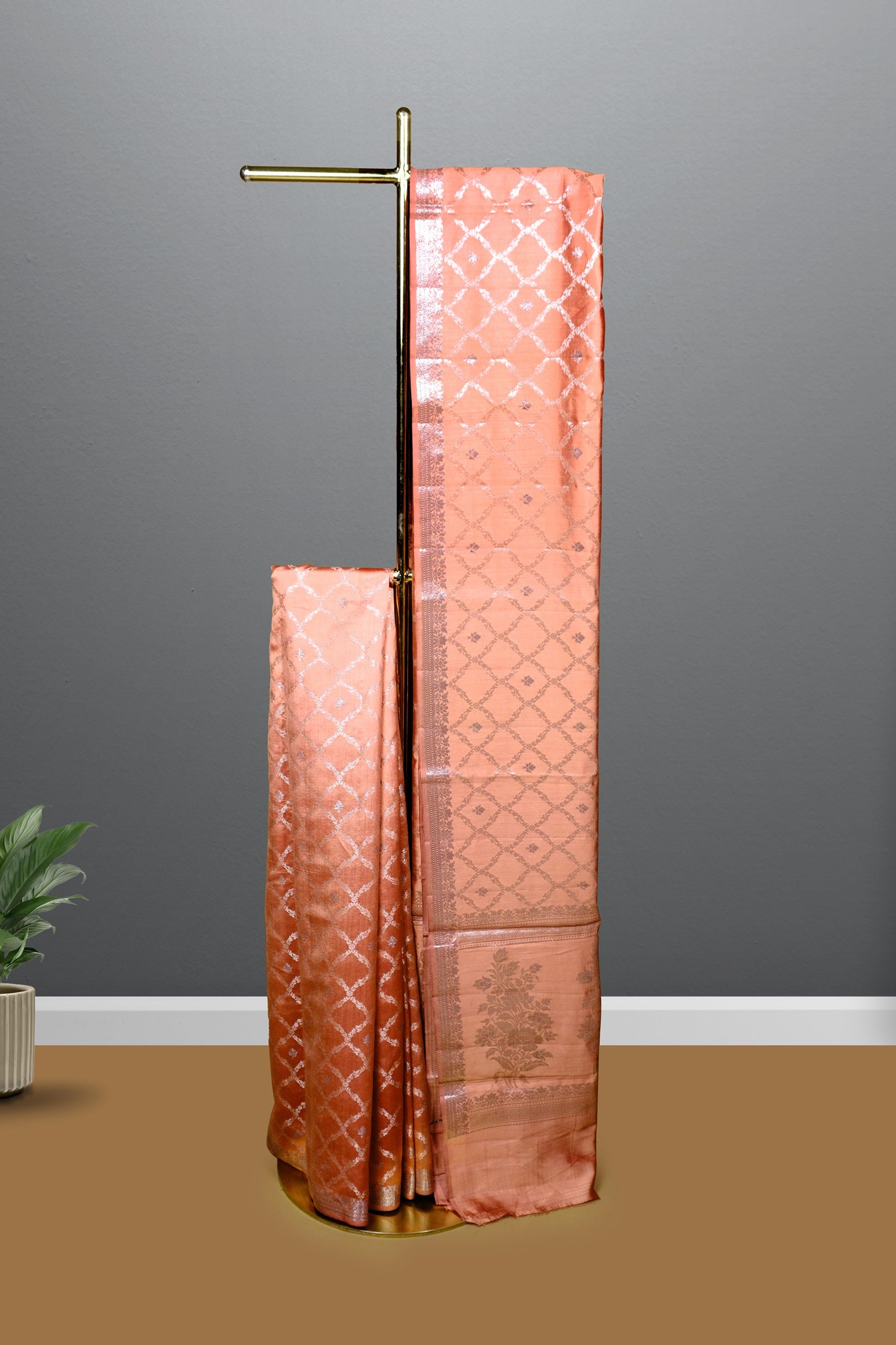 Rust color Tusser silk saree