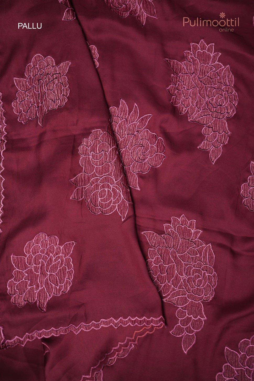 Maroon Colour Crepe Silk Applique Work Fancy Saree