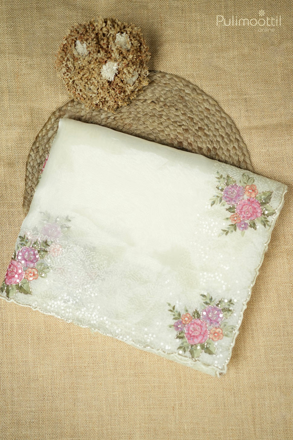 Cream Colour Organza Fancy Saree