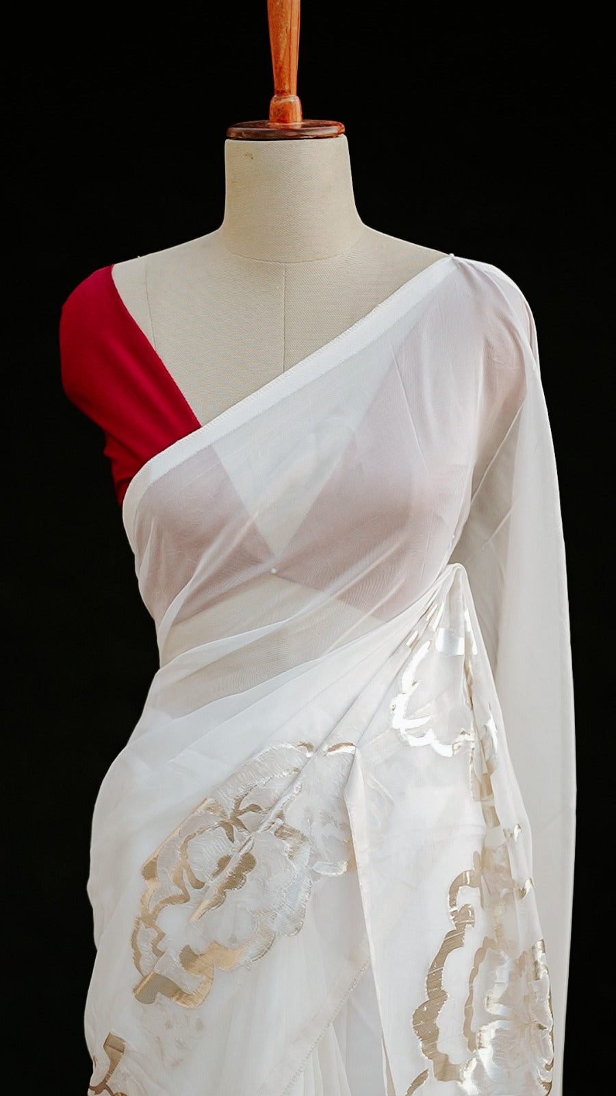 Cream Soft Organza Fancy Saree.