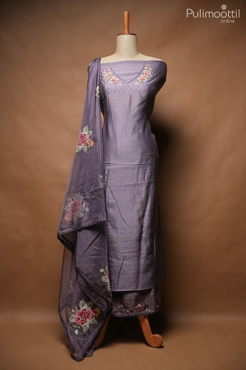 Dusty Purple Chanderi Unstitched Salwar Set