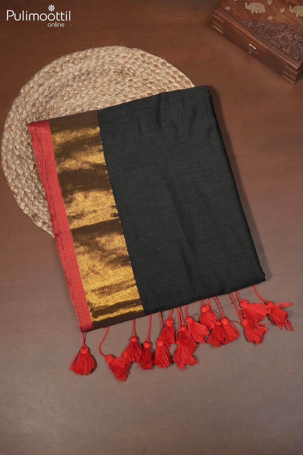 Black colour Mull Cotton saree