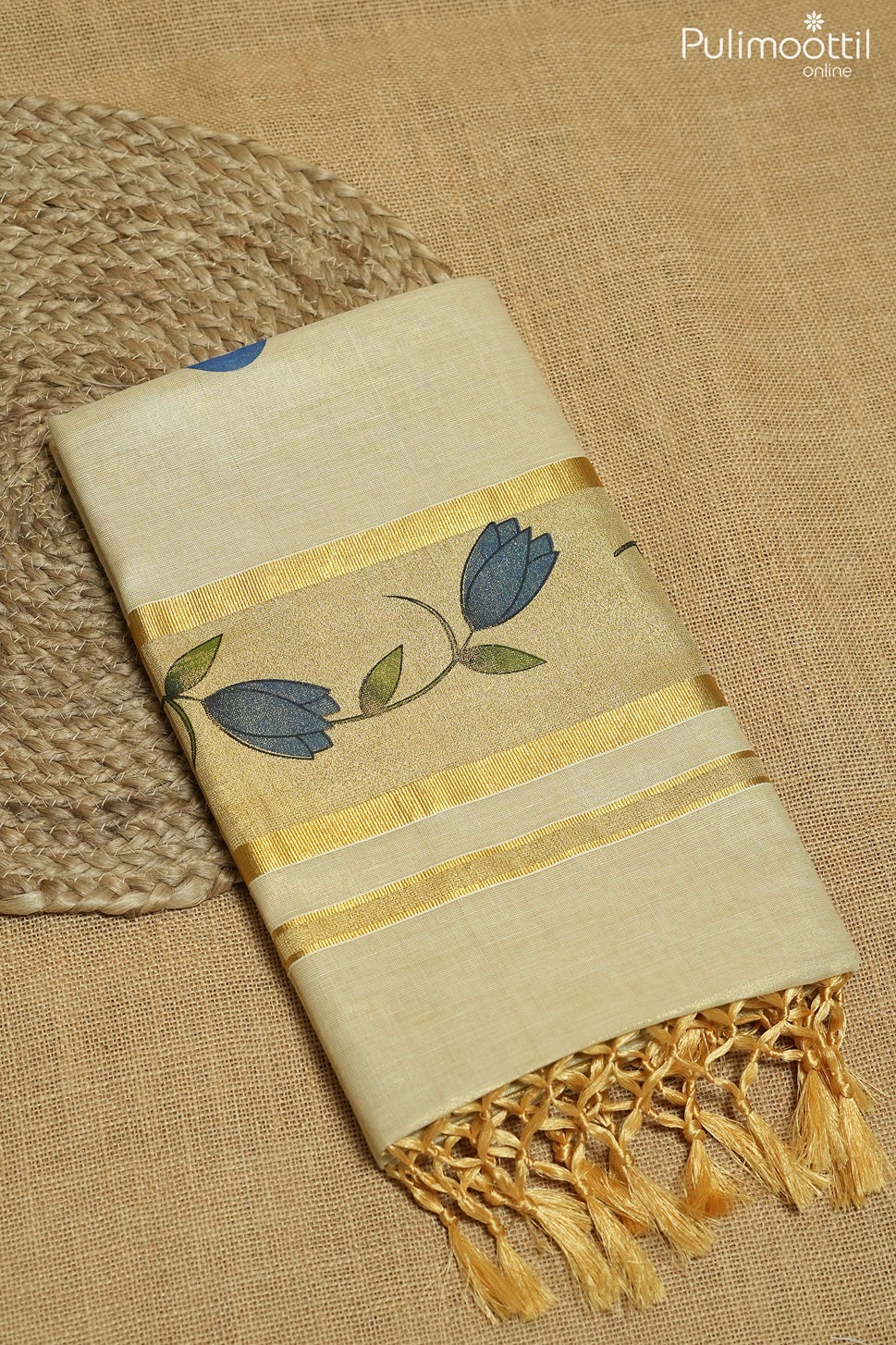 Kerala traditional golden tissue set saree