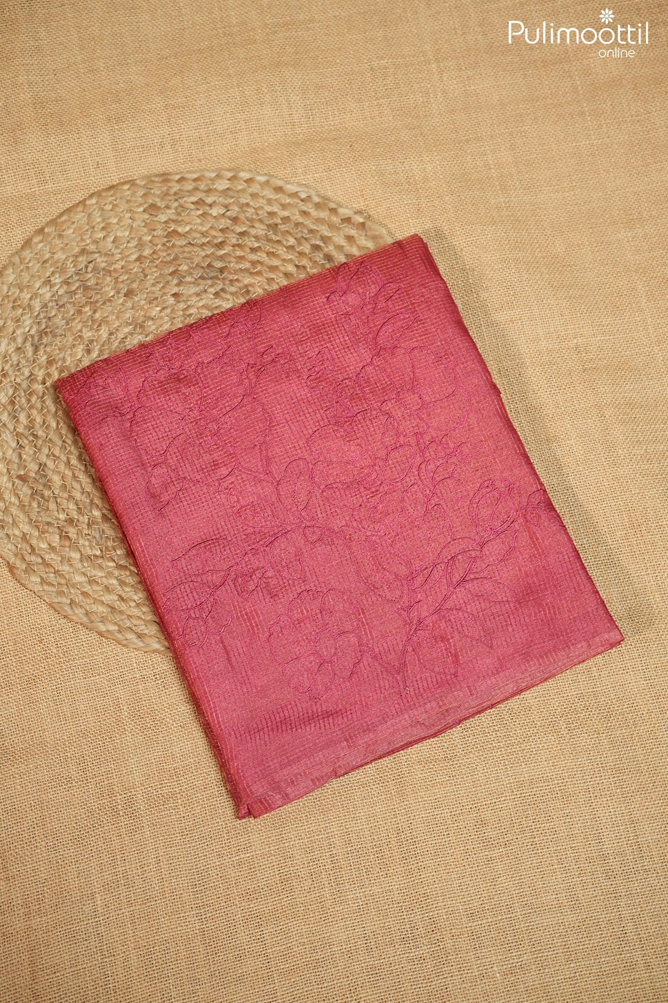 Dark pink color Tussar silk saree