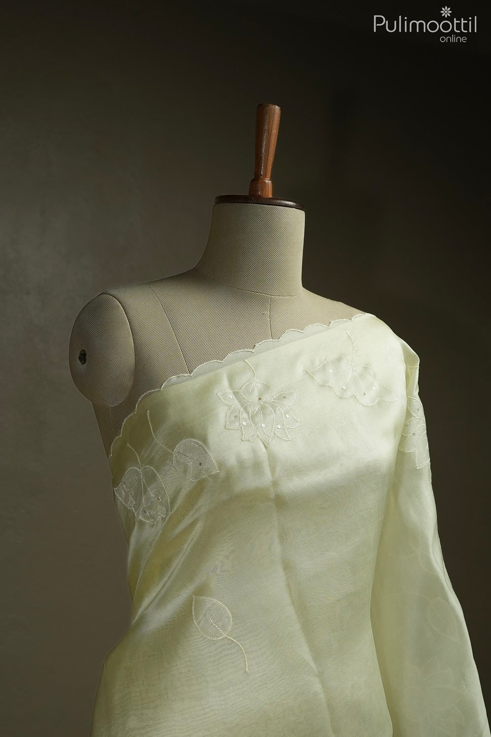 Light yellow color organza fancy saree
