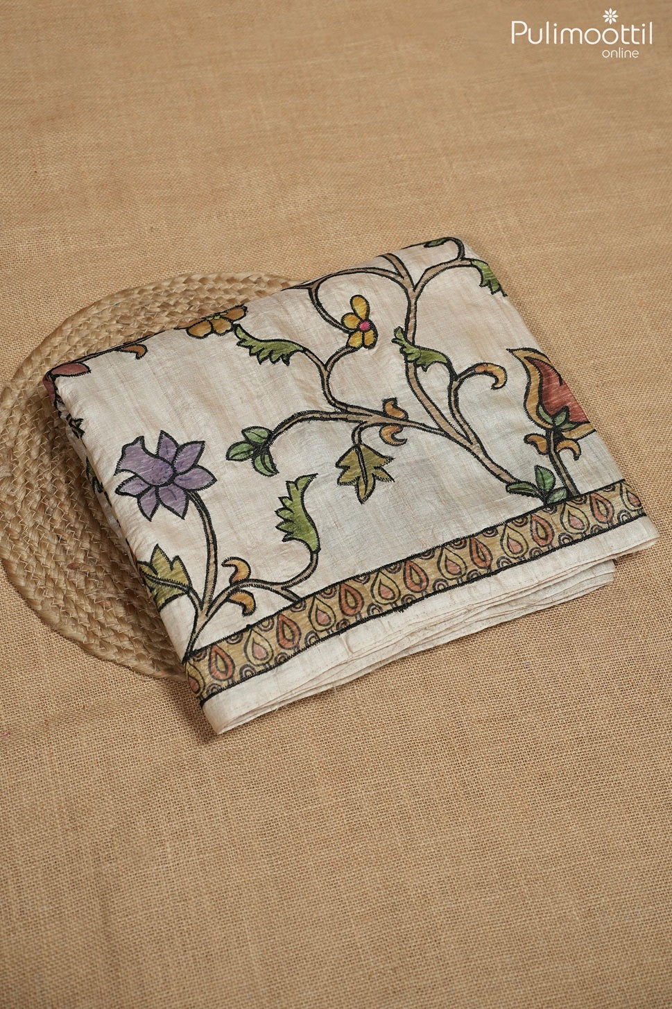 Ivory color jute silk saree