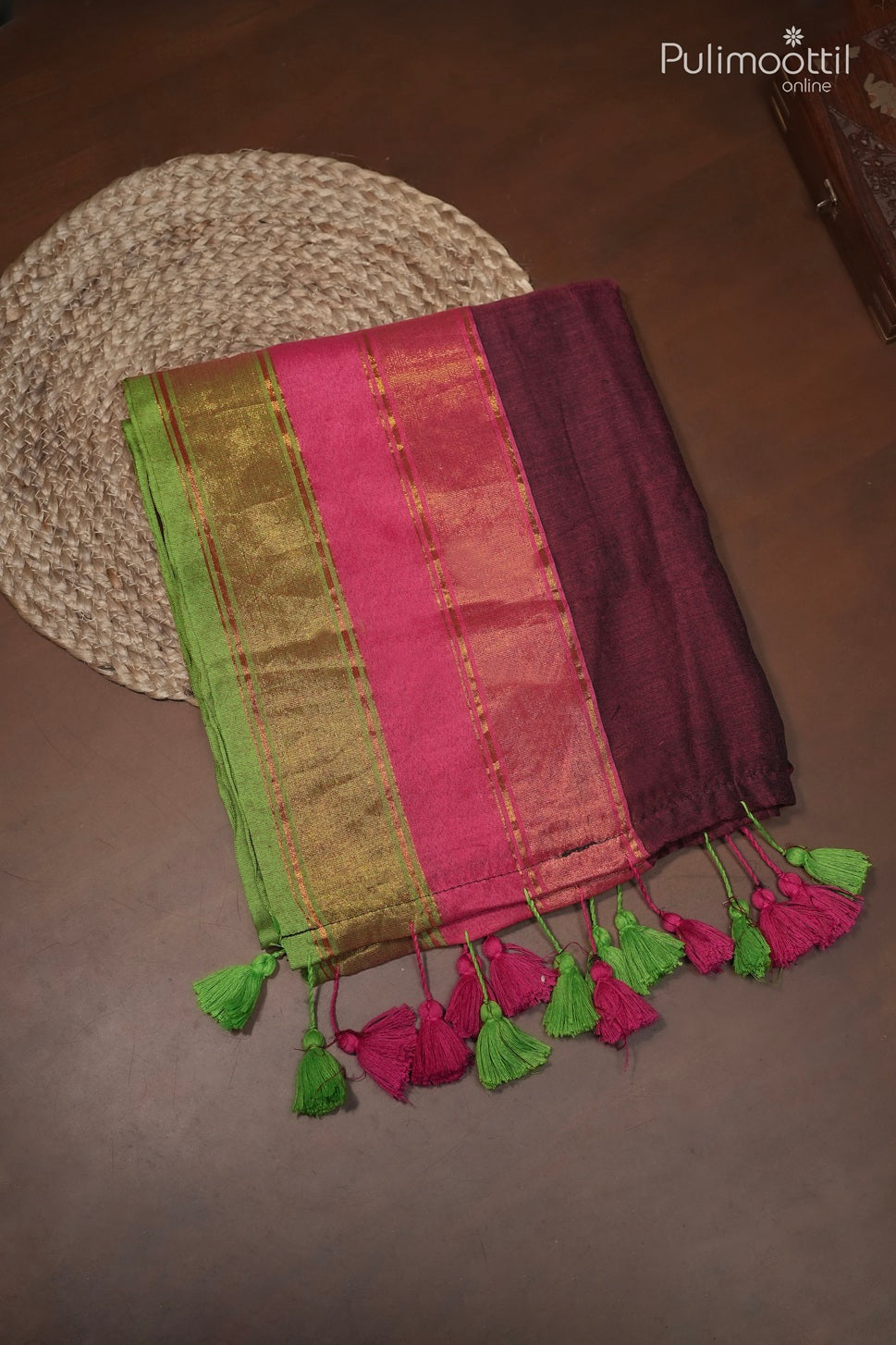Maroon colour Mull Cotton saree