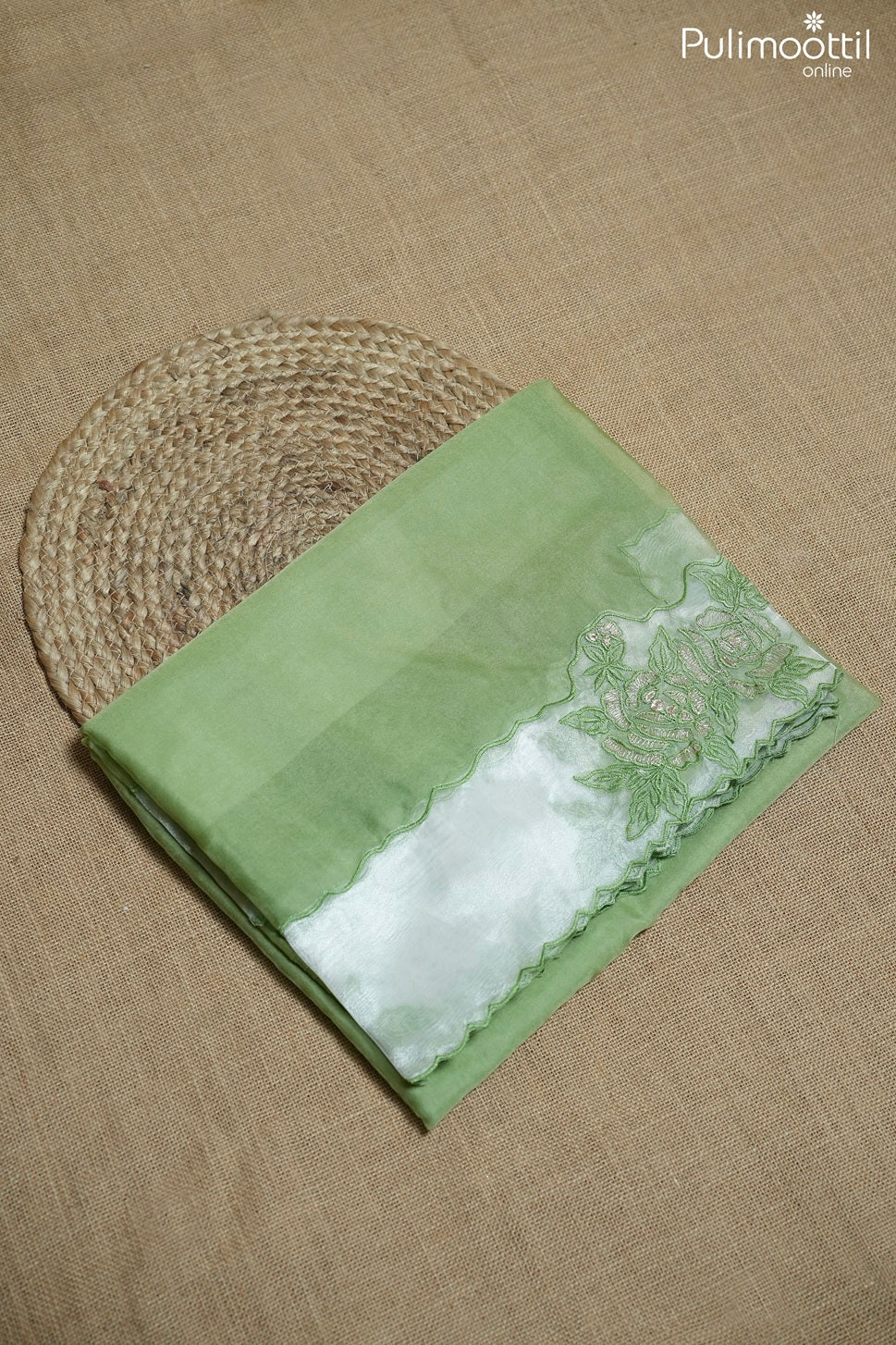 Pista green color organza fancy saree