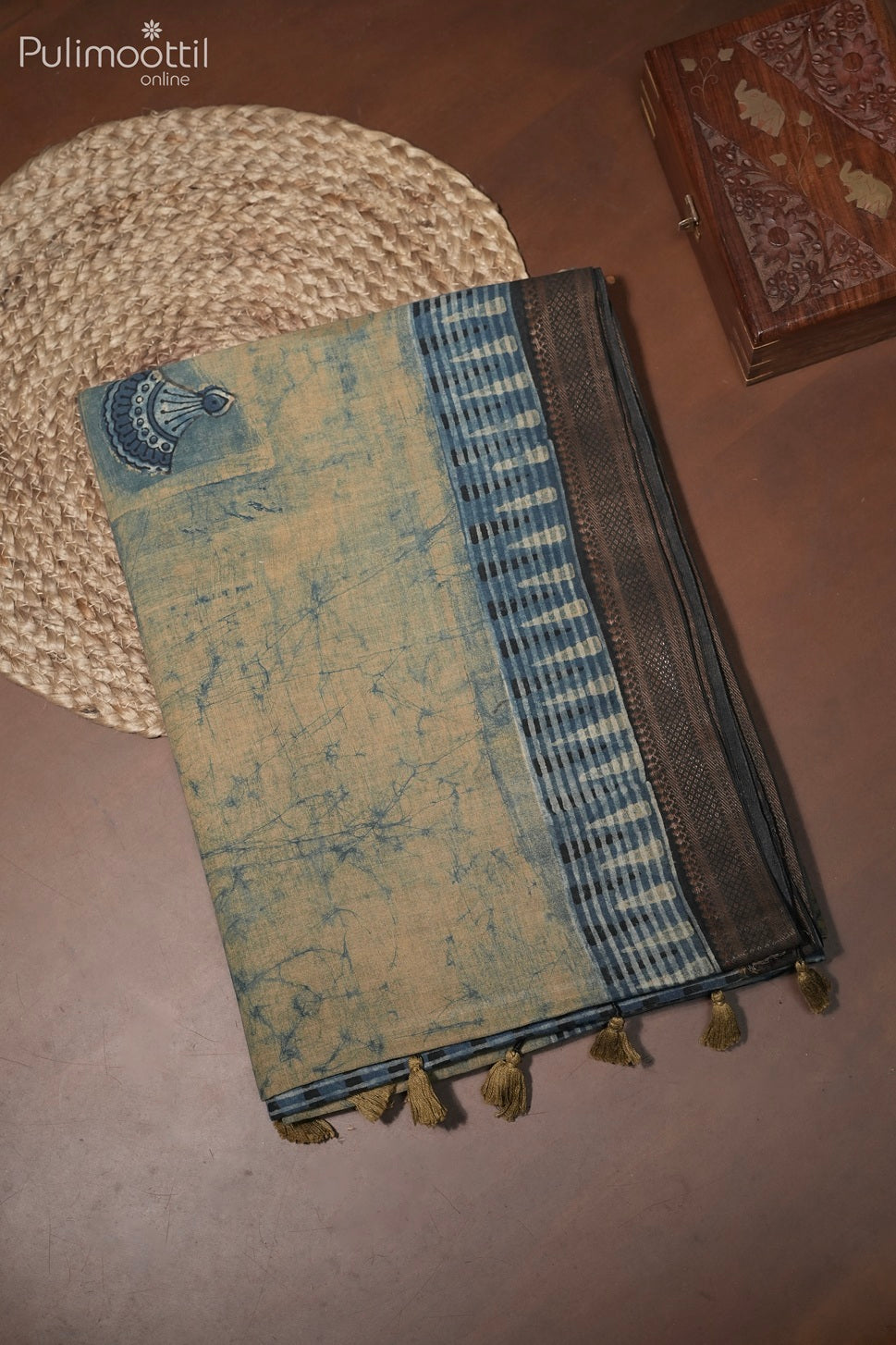 Sandal colour Chanderi saree