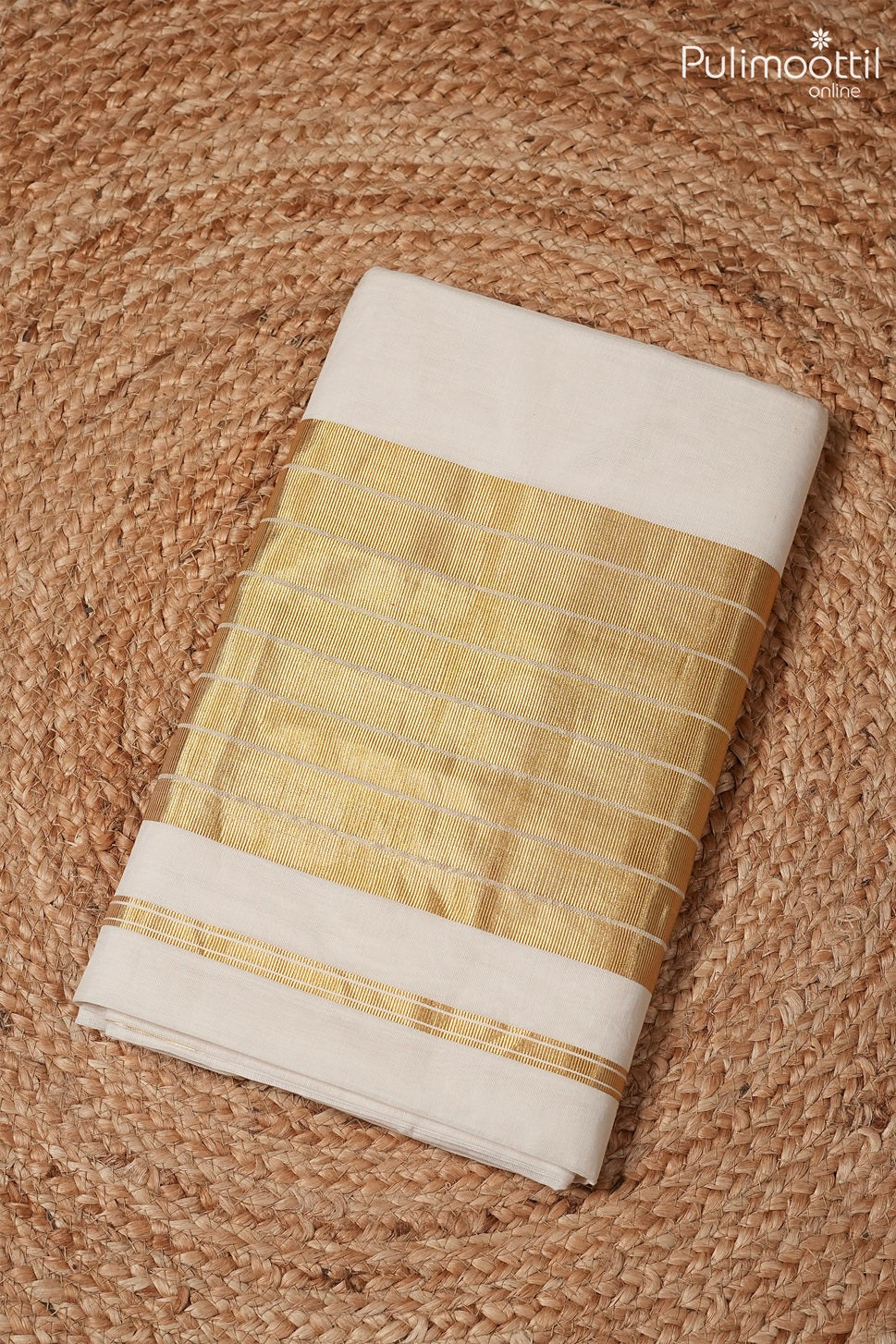 Off white color Kerala traditional handloom set saree