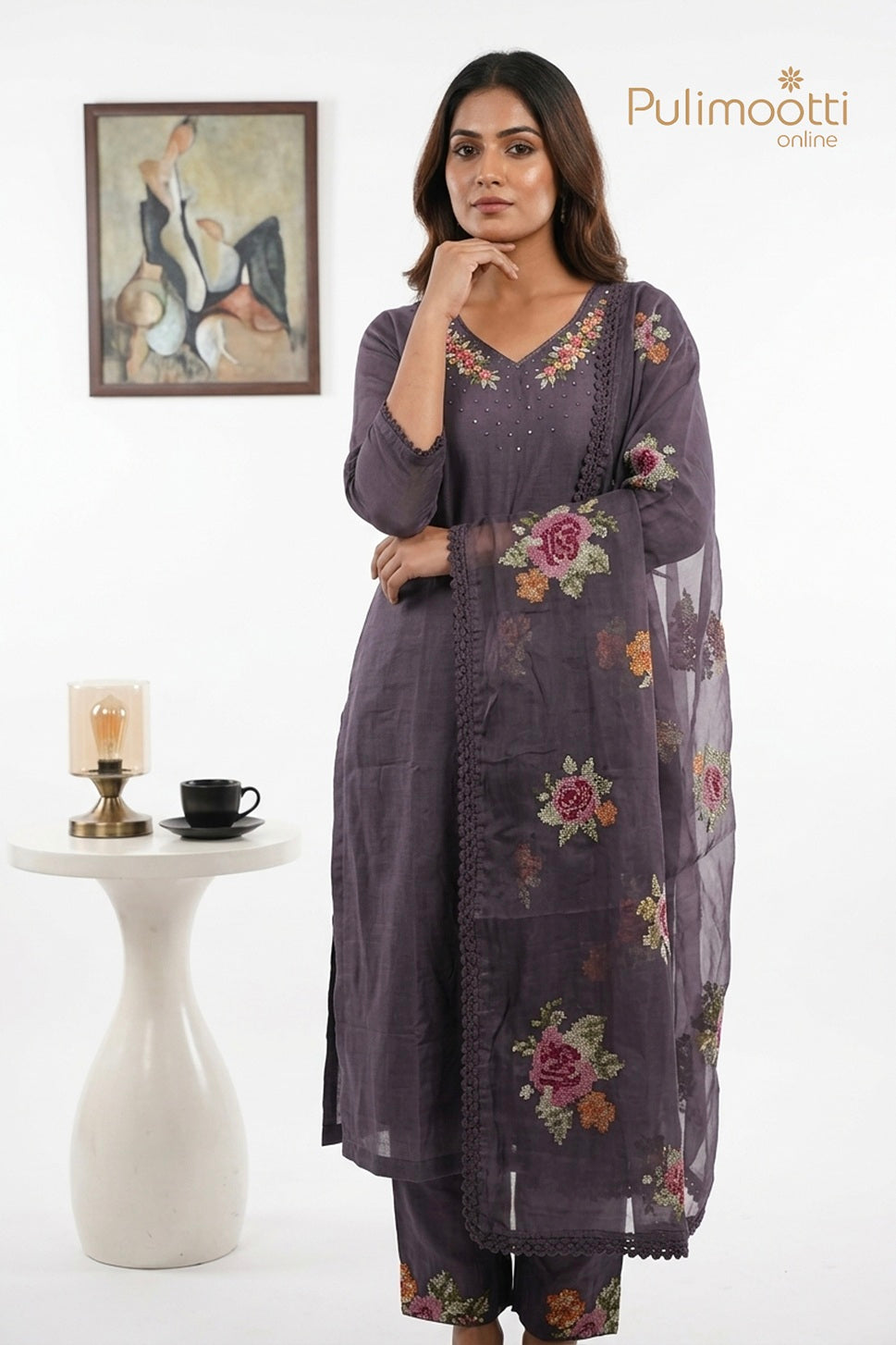 Dusty Purple Chanderi Unstitched Salwar Set