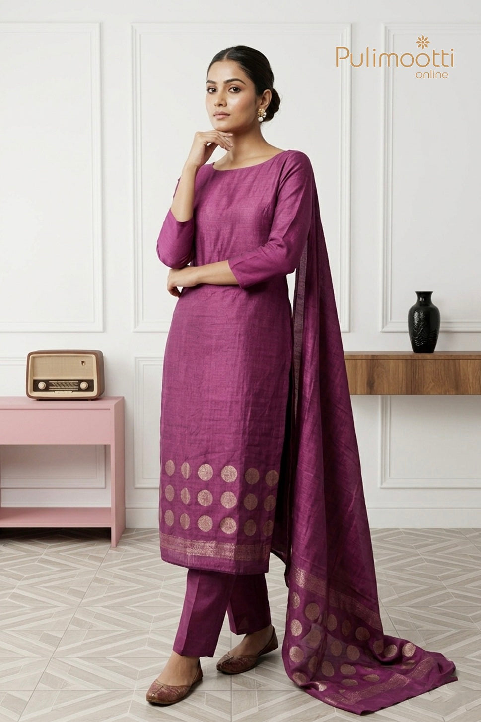 Claret Wine Tussar Unstitched Salwar Set