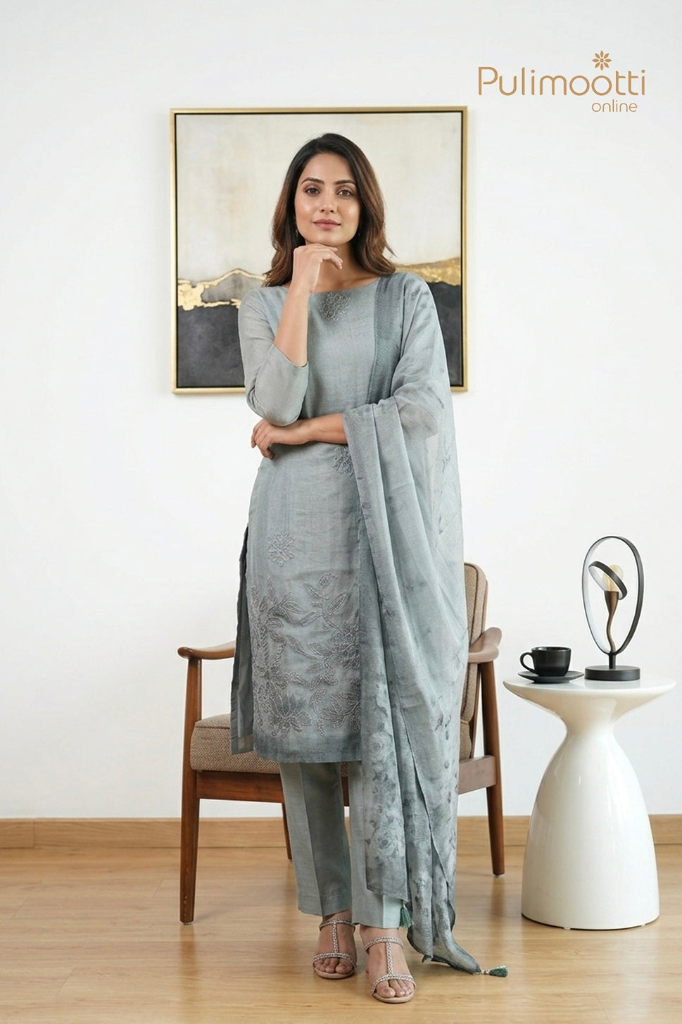 Sage Green Semi Jute Unstitched Salwar Set