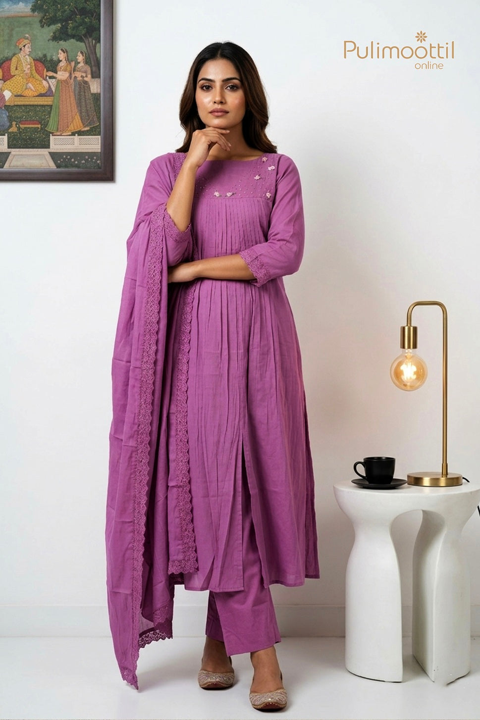 Onion Pink Blended Chanderi Unstitched Salwar Set