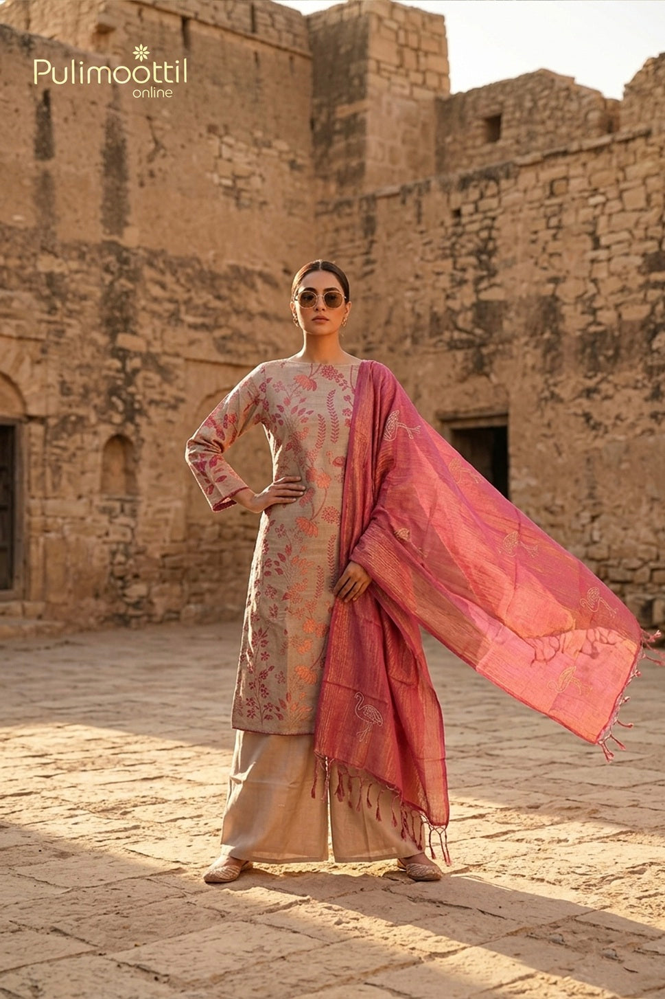 Light Chikoo Shade Tussar Unstitched Salwar Set
