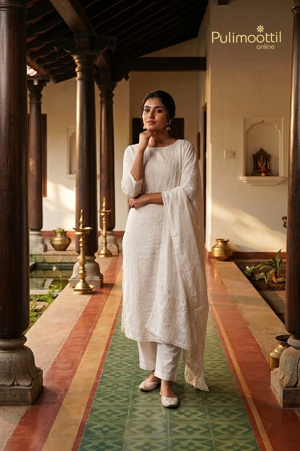 White Chanderi Unstitched Salwar Set