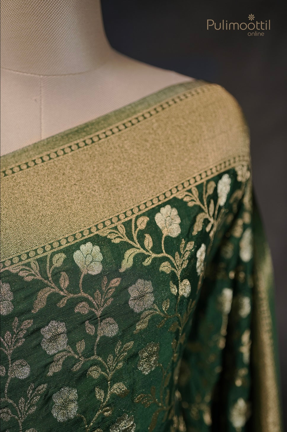 Bottle Green Colour Banarasi Saree