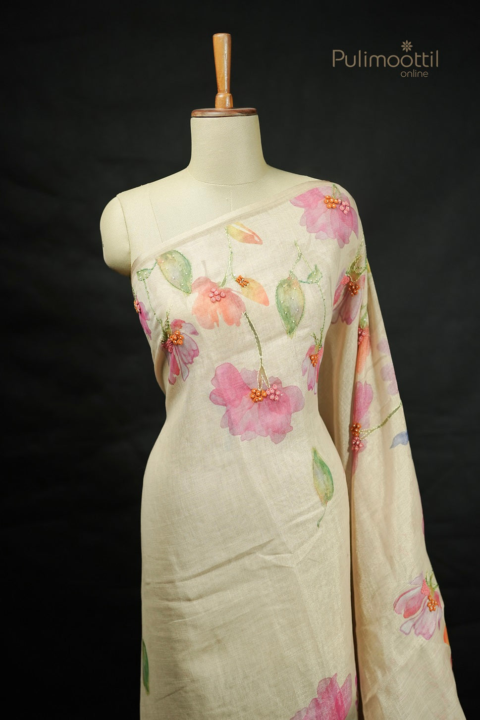 Pastel Olive Green Colour Golden Tissue Hand Embroidery Fancy Saree