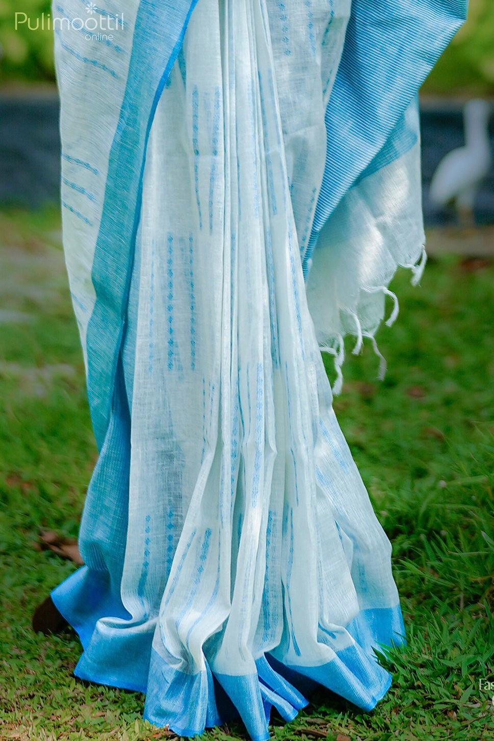 White Colour Linen Saree