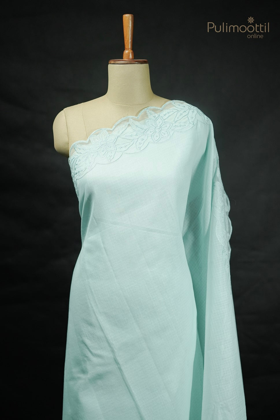 Pastel Blue Colour Net Cotta Appliqué Work Fancy Saree