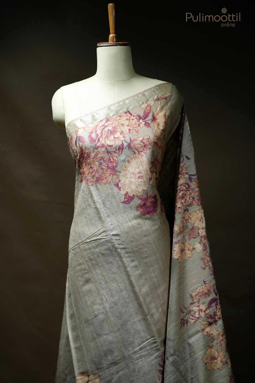 Chikku color printed jute silk saree