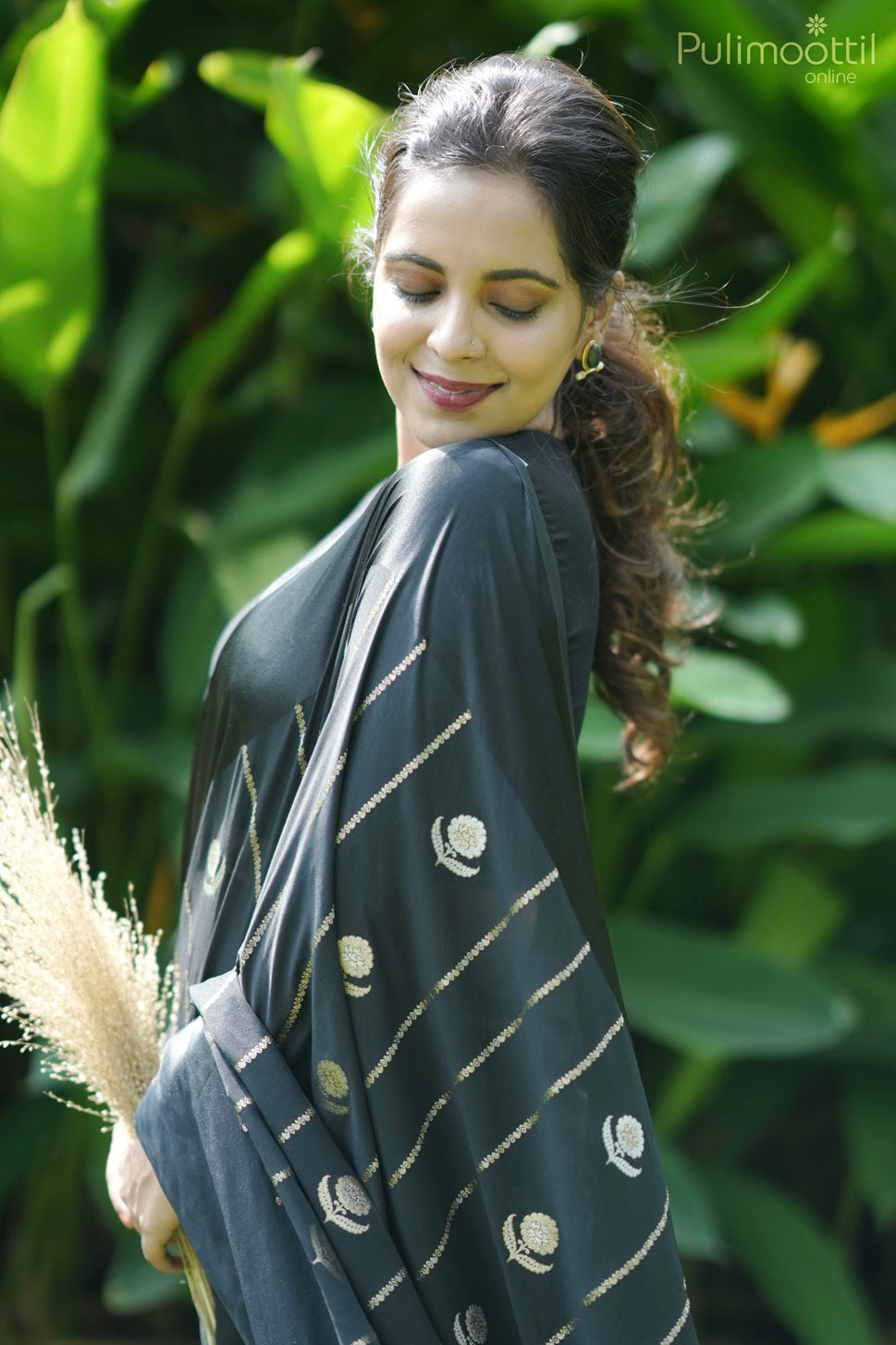 Black Colour Chiffon Banarasi Saree