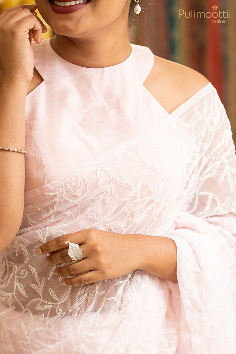 Baby pink colour semi georgette Chikankari saree