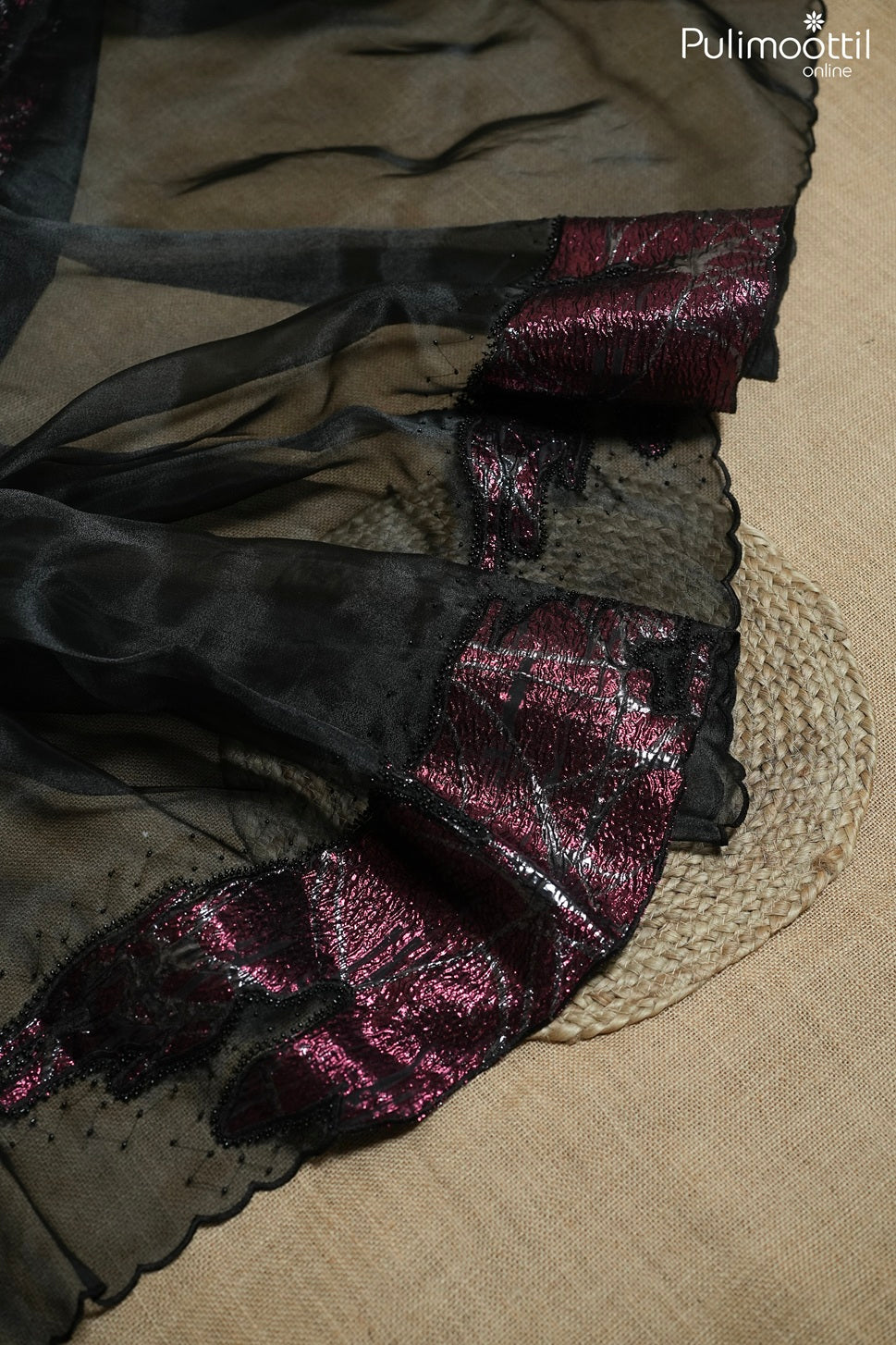 Black color organza fancy saree