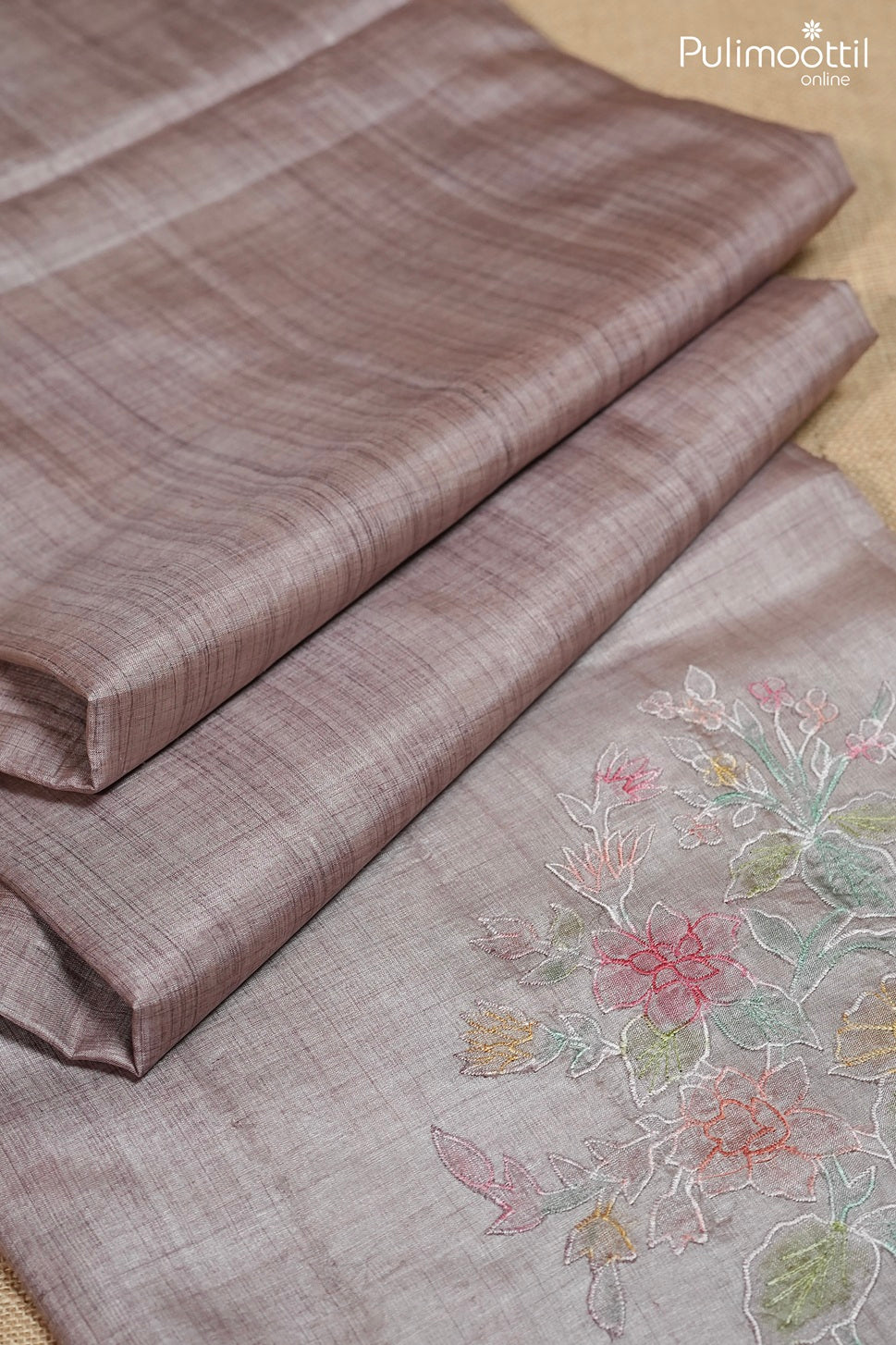 Faded lavender color Tussar silk saree