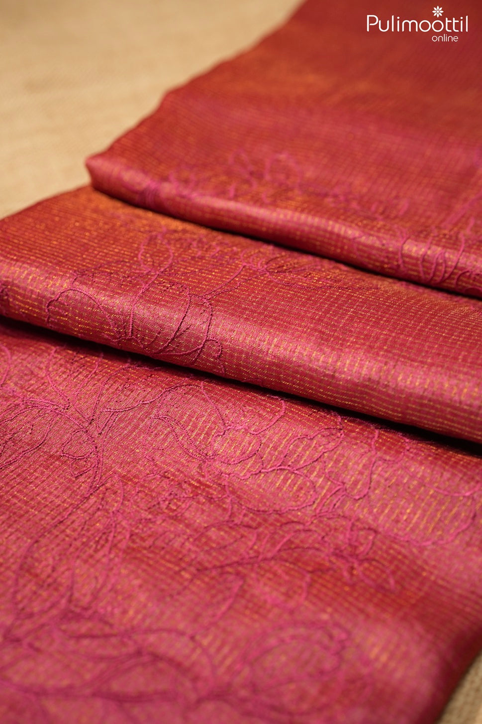 Dark pink color Tussar silk saree
