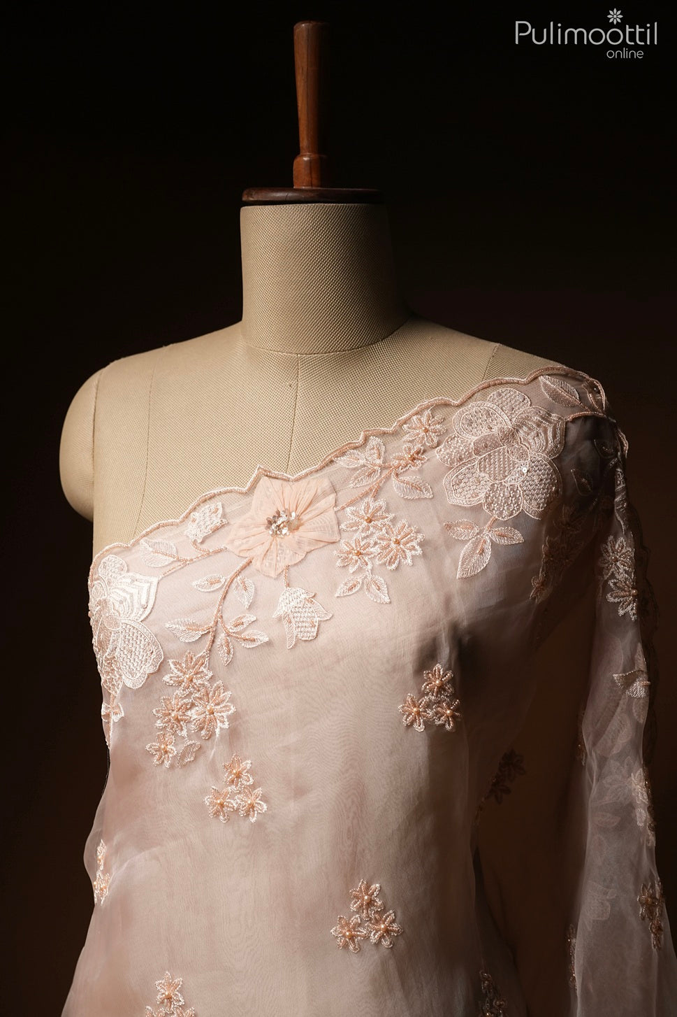 Light peach color glass organza saree