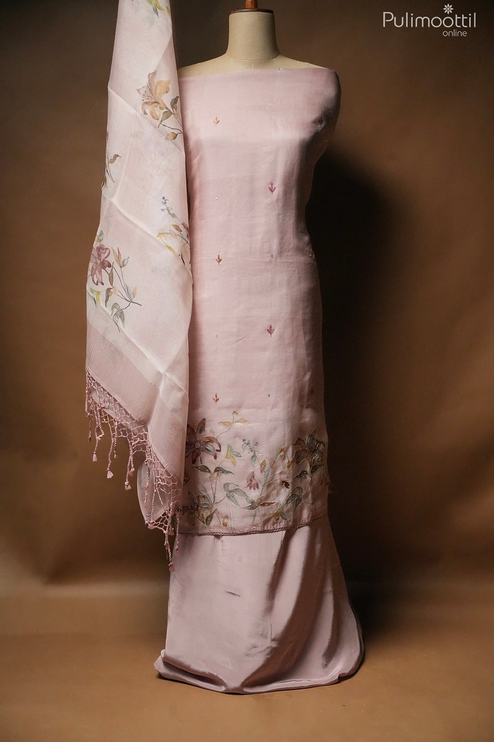 Blush Pink Organza Unstitched Salwar Set