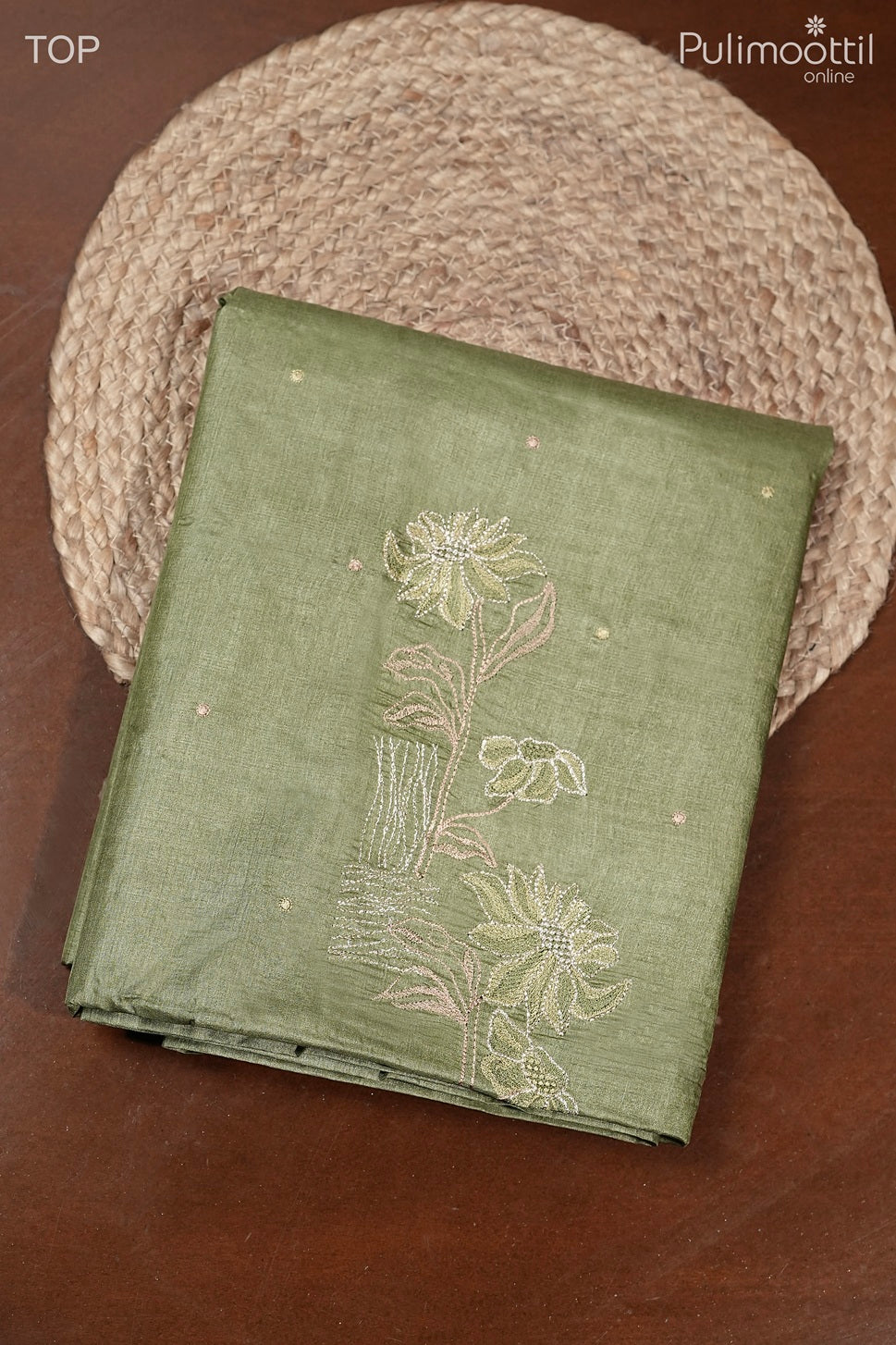 Pastel Olive Green Tussar Silk Unstitched Salwar Set