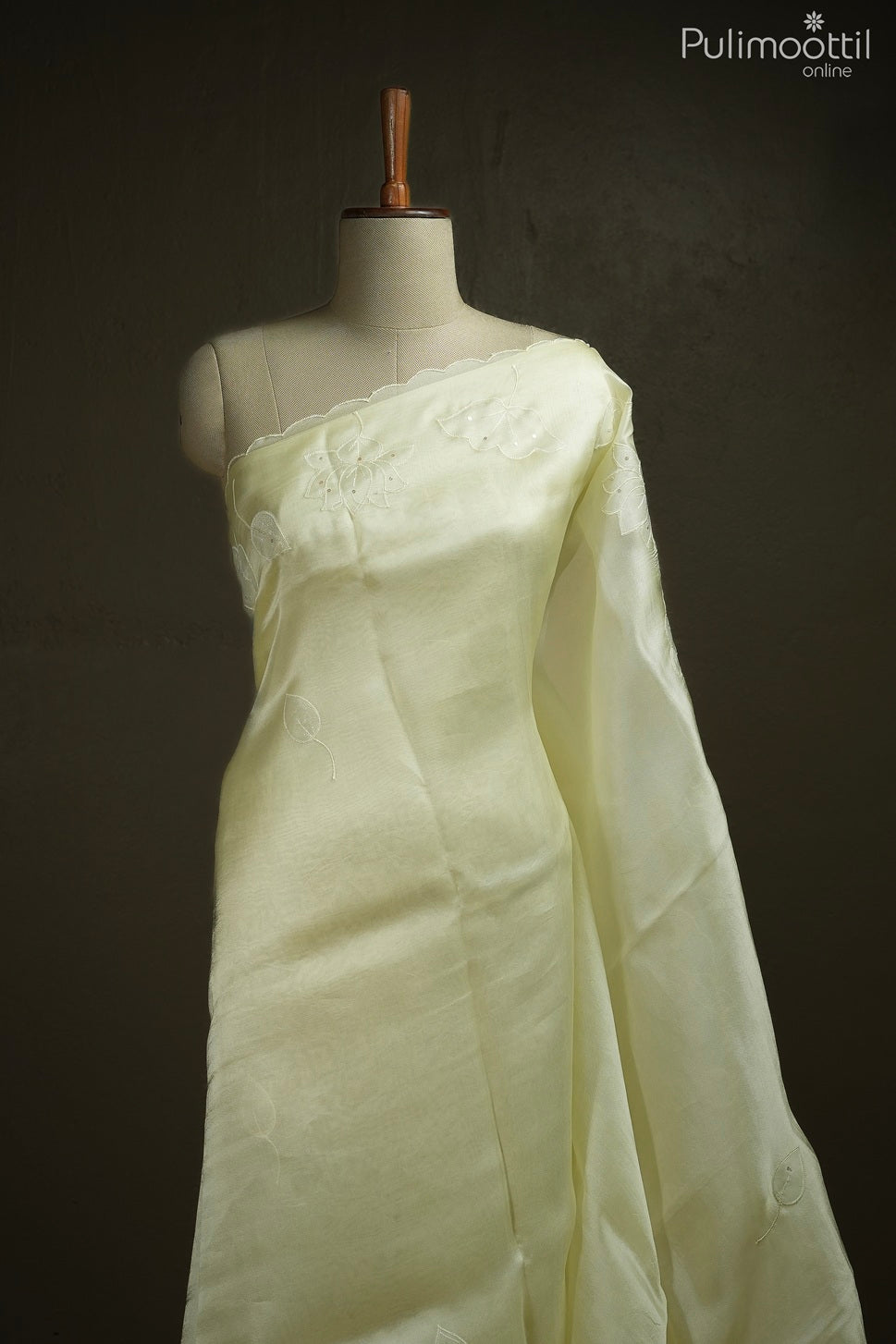 Light yellow color organza fancy saree