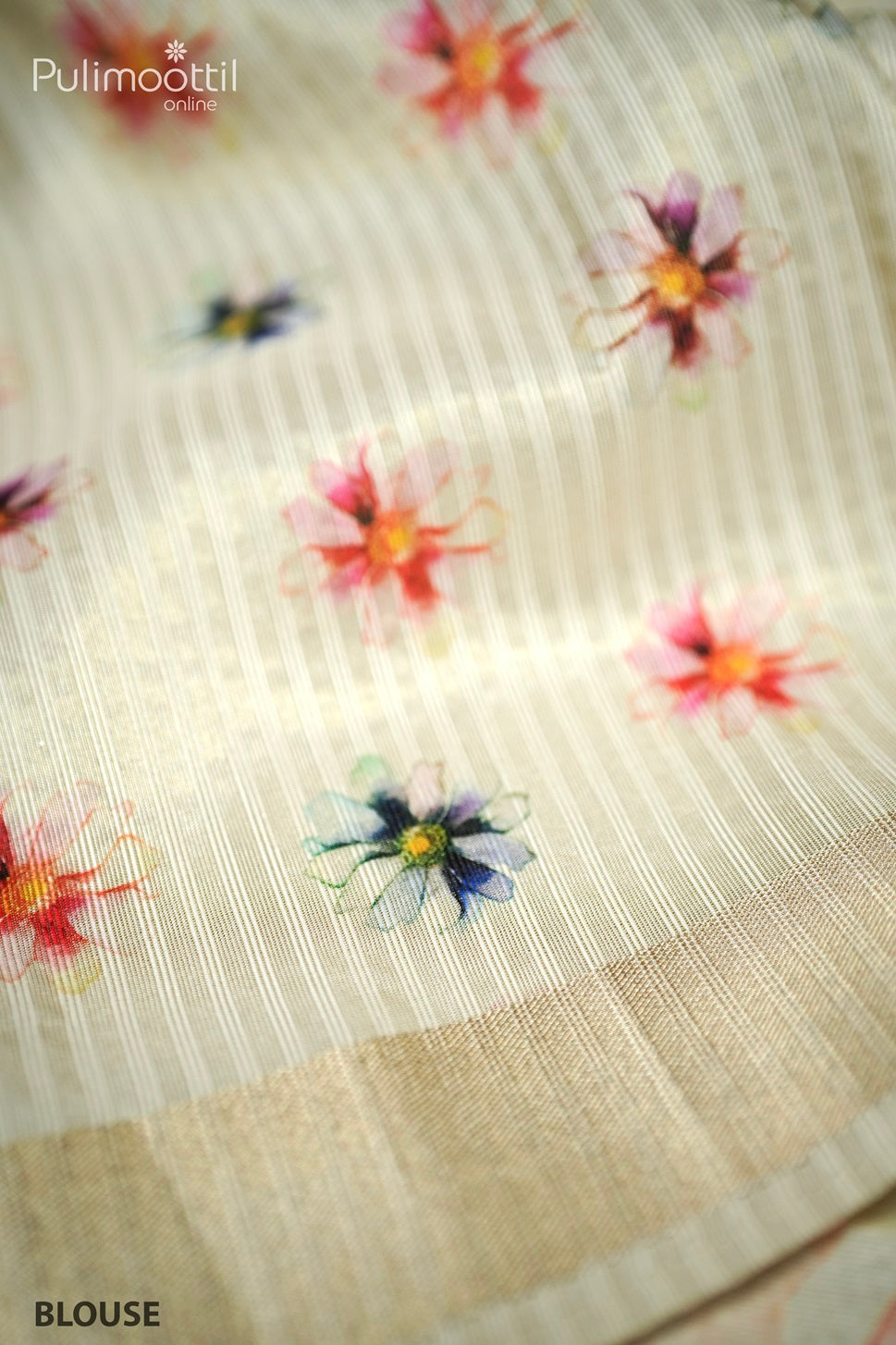 Cream Colour Kerala Golden Tissue Digital Flower Print Fancy Saree.