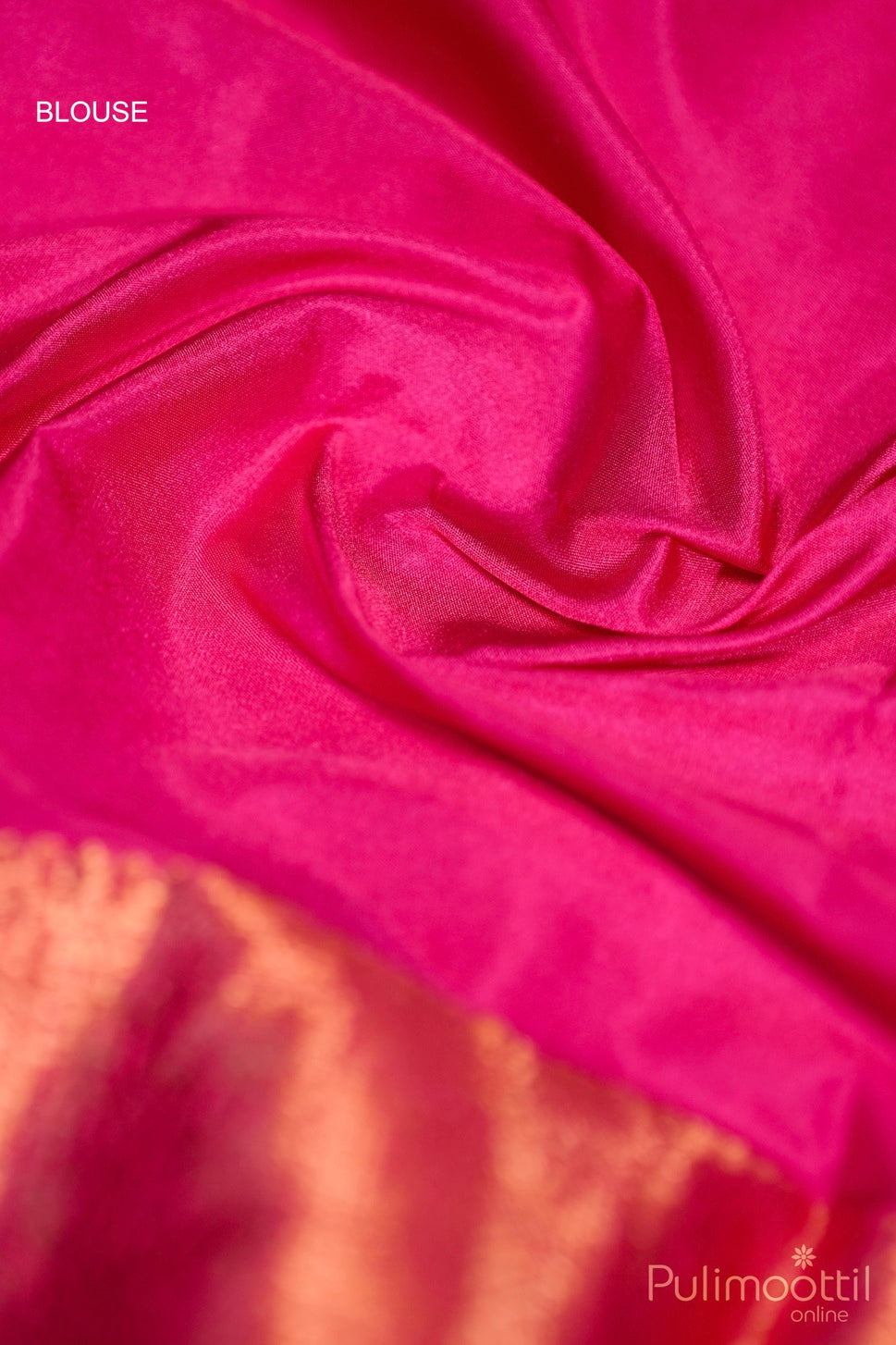 Plain pink blouse fabric with border for melon colour semi Kanchipuram saree.