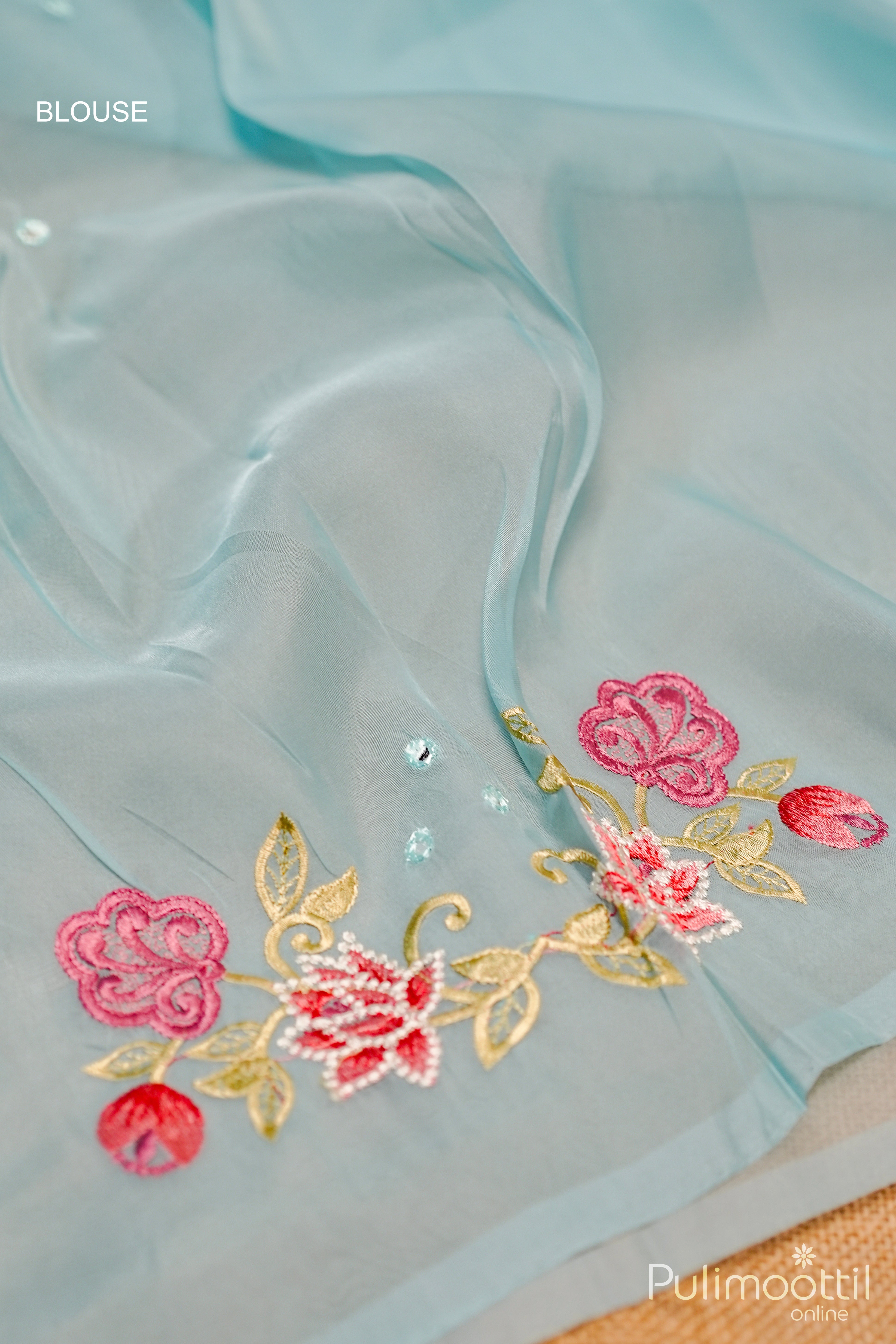 Pastel Blue Cut Work Organza Saree.