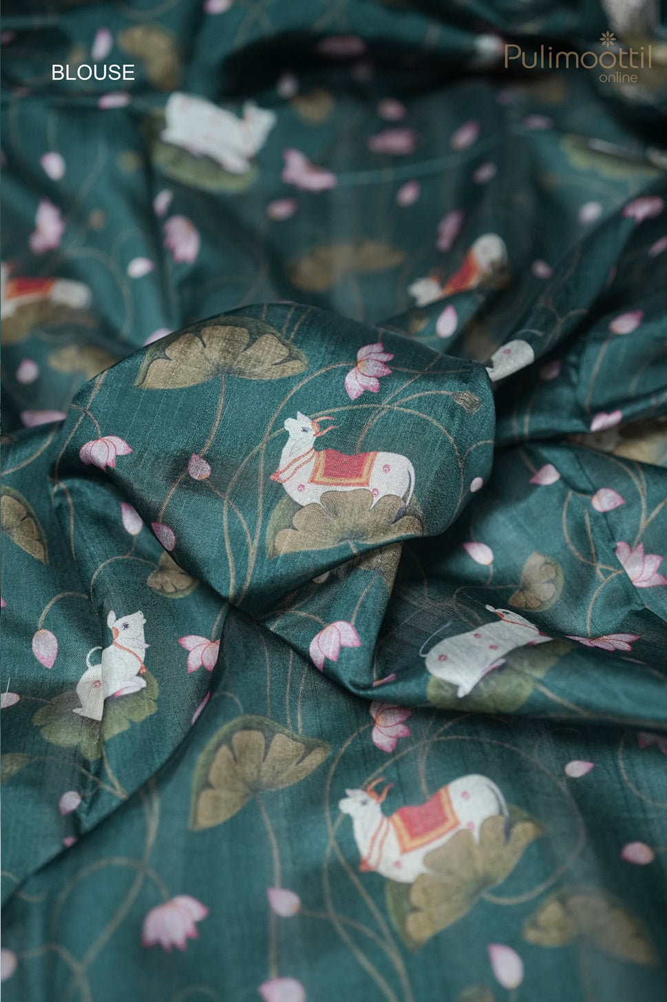 Dark Teal Green Colour Chiniya Silk Saree.