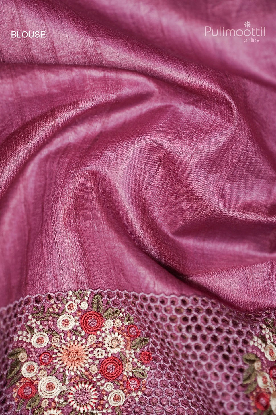 Onion pink Cutwork Tussar Silk Saree